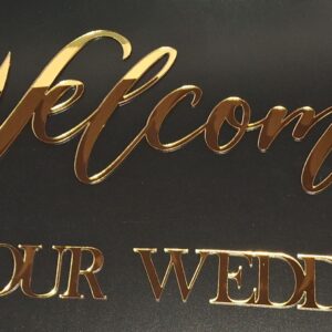Welcome TO OUR WEDDING pentru panou foto, din oglinda aurie/argintie