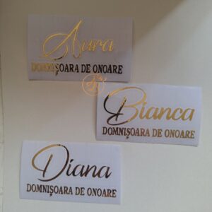 Stickere pentru pahare Domnisoara de onoare, cu un nume
