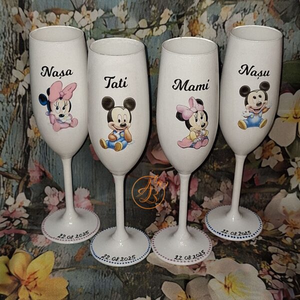 Set de pahare si sticlute decorate pentru botez gemeni - imagine 5