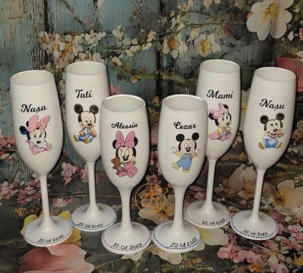 Set de pahare si sticlute decorate pentru botez gemeni - imagine 3