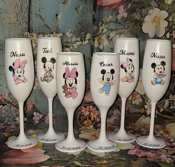 Set de pahare si sticlute decorate pentru botez gemeni - imagine 4