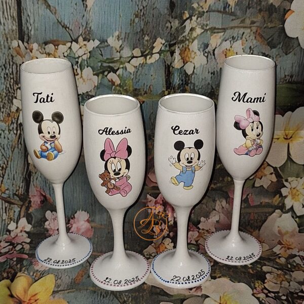 Set de pahare si sticlute decorate pentru botez gemeni - imagine 8