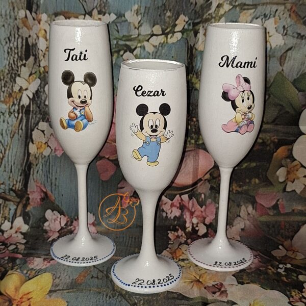 Set de pahare si sticlute decorate pentru botez gemeni - imagine 14