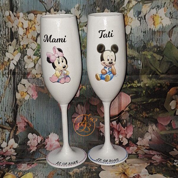 Set de pahare si sticlute decorate pentru botez gemeni - imagine 10