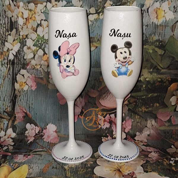 Set de pahare si sticlute decorate pentru botez gemeni - imagine 16