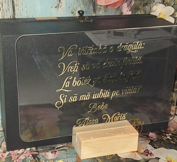 Cutie decorata pentru nasi, cu placa plexiglass si pahare gravate - imagine 7