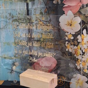 Placa plexiglass mare personalizata, cu suport lemn