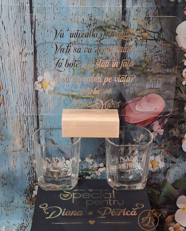 Cutie decorata pentru nasi, cu placa plexiglass si pahare gravate - imagine 10