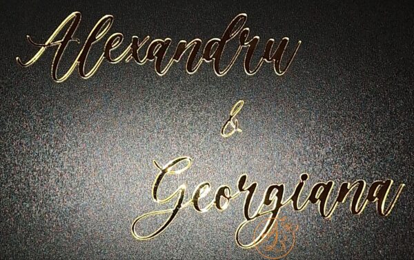 Decor panou mare cu doua nume din oglinda aurie/argintie - imagine 16