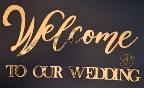 Welcome TO OUR WEDDING pentru panou foto, din oglinda aurie/argintie - imagine 7