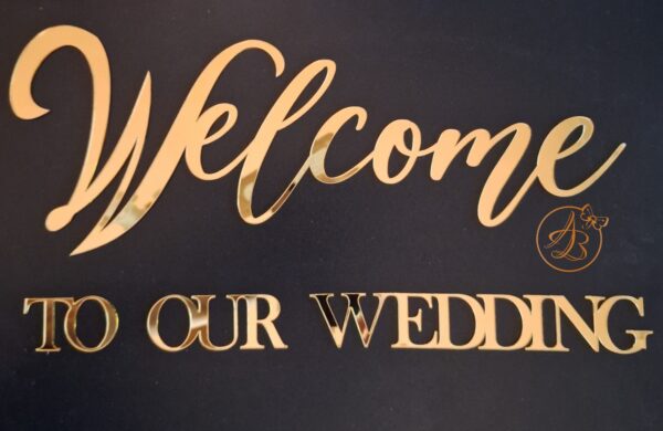Welcome TO OUR WEDDING pentru panou foto, din oglinda aurie/argintie - imagine 6