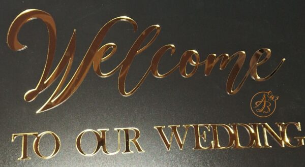 Welcome TO OUR WEDDING pentru panou foto, din oglinda aurie/argintie - imagine 5