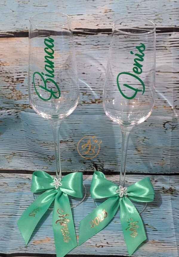 Set 2 pahare cristal, cu nume, cu panglica colorata, personalizata - imagine 3