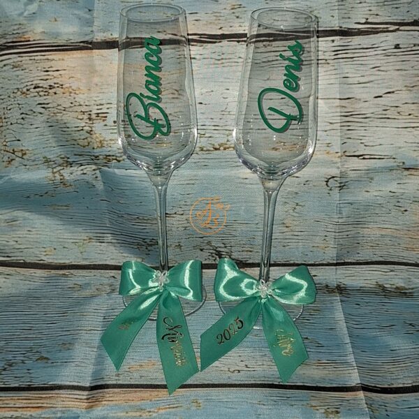 Set 2 pahare cristal, cu nume, cu panglica colorata, personalizata - imagine 7