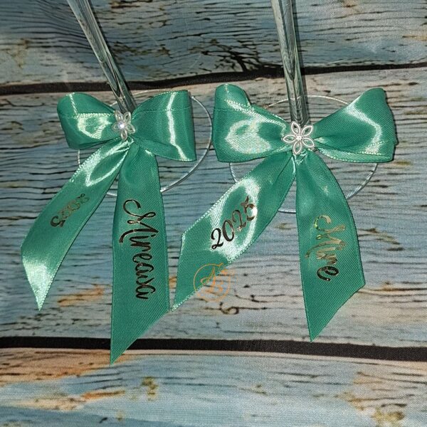 Set 2 pahare cristal, cu nume, cu panglica colorata, personalizata - imagine 6