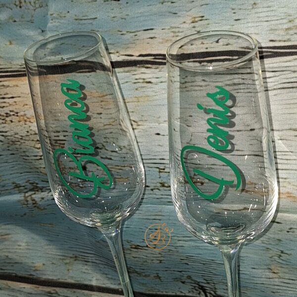 Set 2 pahare cristal, cu nume, cu panglica colorata, personalizata - imagine 5