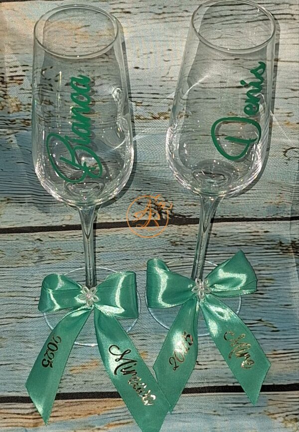 Set 2 pahare cristal, cu nume, cu panglica colorata, personalizata - imagine 8