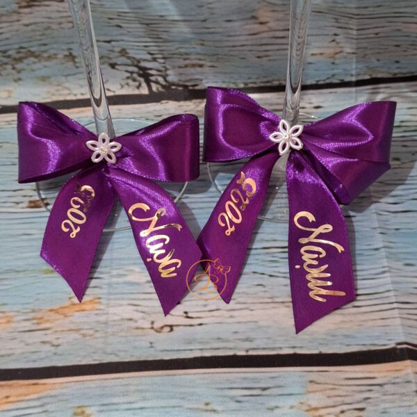 Set 2 pahare cristal, cu nume, cu panglica colorata, personalizata - imagine 4
