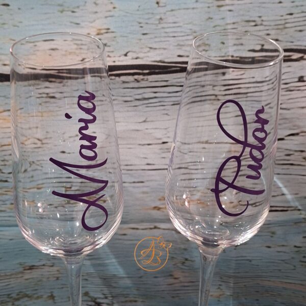 Set 2 pahare cristal, cu nume, cu panglica colorata, personalizata - imagine 10