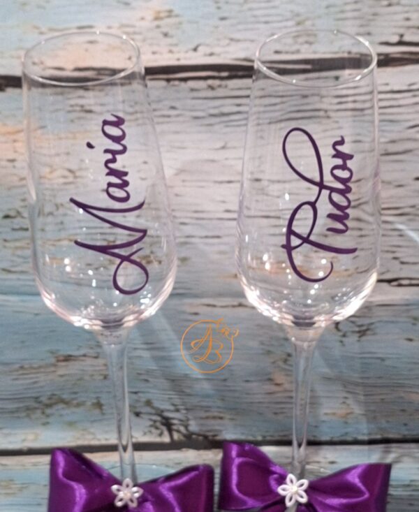 Set 2 pahare cristal, cu nume, cu panglica colorata, personalizata - imagine 11