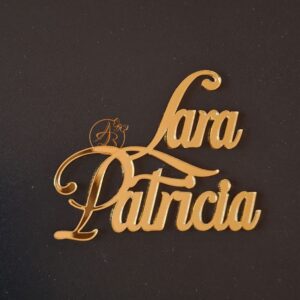 Decor panou mare cu doua nume legate, din oglinda aurie/argintie