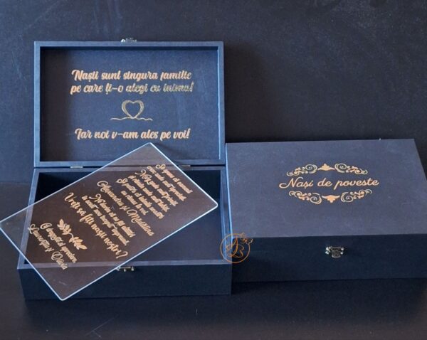 Cutie mare personalizata pentru nasi, cu text si placa plexiglass personalizat