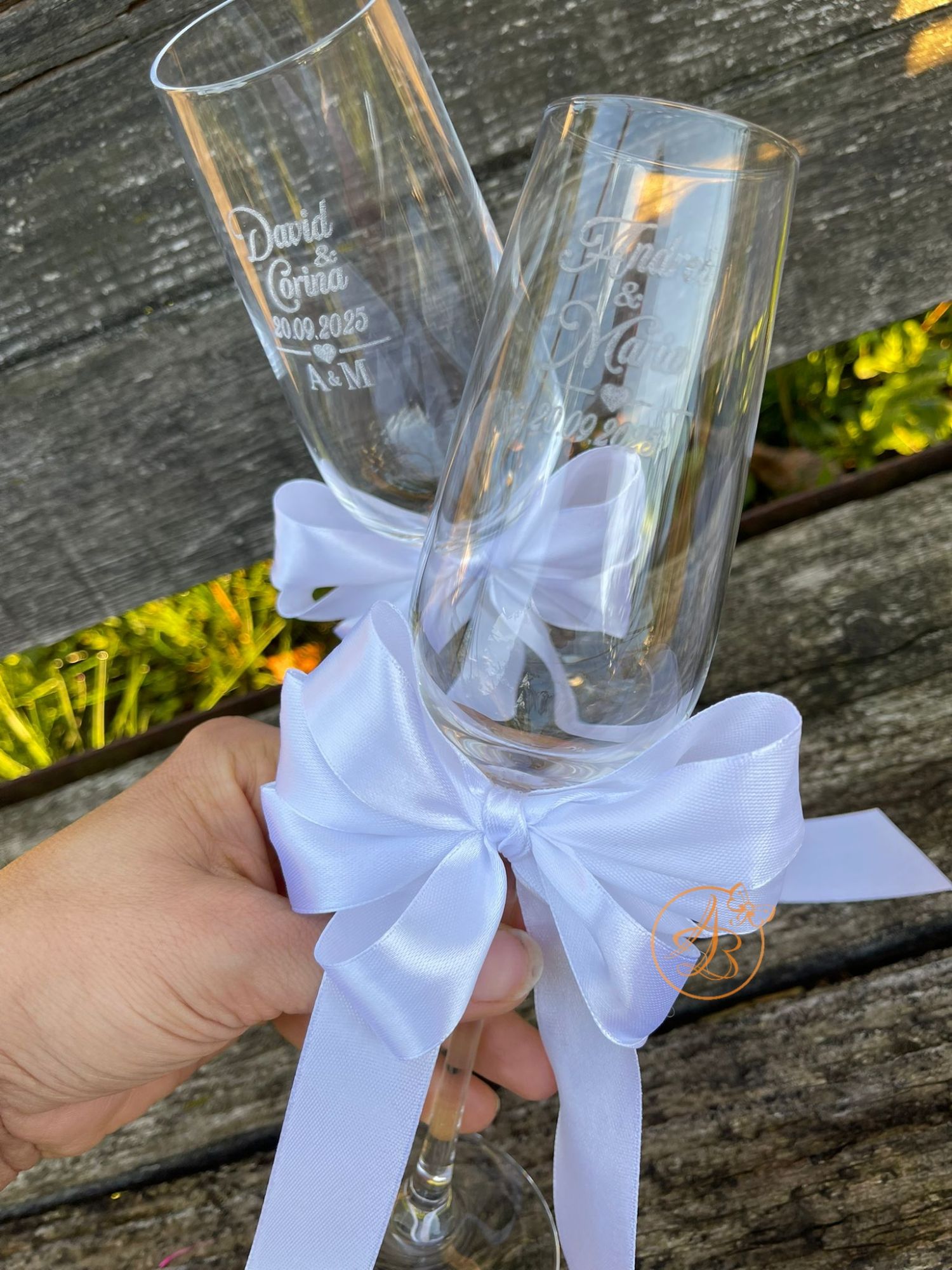 Pahar cristal elegant gravat, cu funda mare - imagine 2