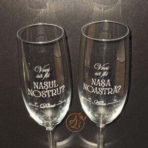 Set 2 pahare sticla gravate pentru cerere nasi