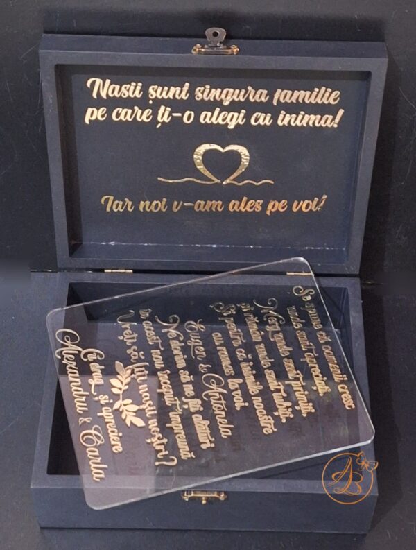 Cutie mare personalizata pentru nasi, cu text si placa plexiglass personalizat - imagine 23