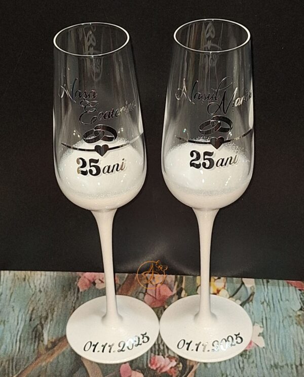 Set 2 pahare cristal, pentru aniversare casnicie - imagine 13