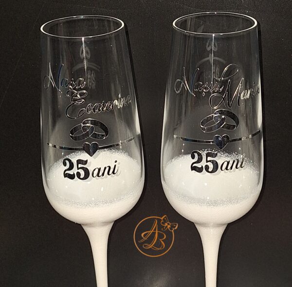 Set 2 pahare cristal, pentru aniversare casnicie - imagine 8
