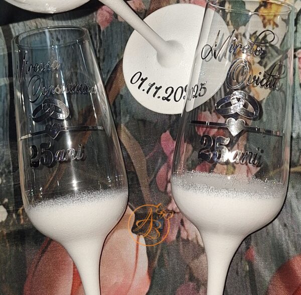 Set 2 pahare cristal, pentru aniversare casnicie - imagine 5