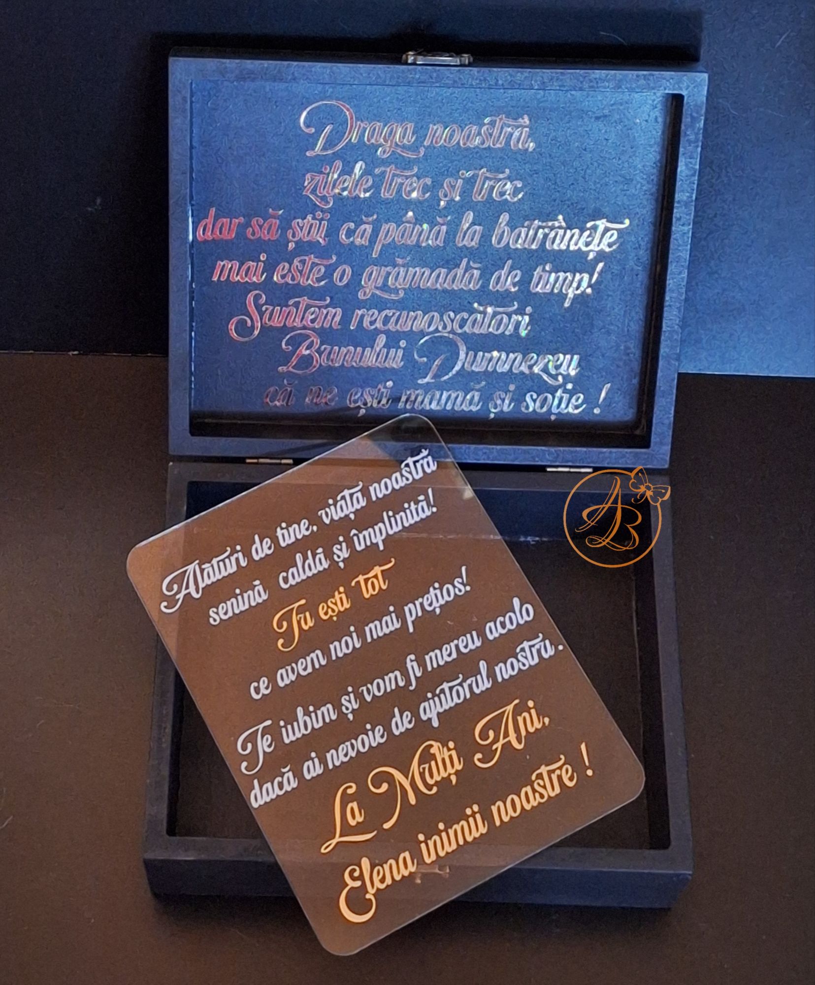 Cutie mica personalizata, cu text din oglinda si placa plexiglass - imagine 14
