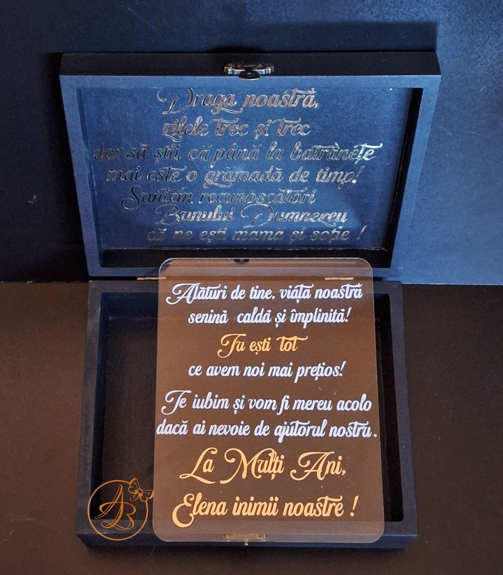 Cutie mica personalizata, cu text din oglinda si placa plexiglass - imagine 18