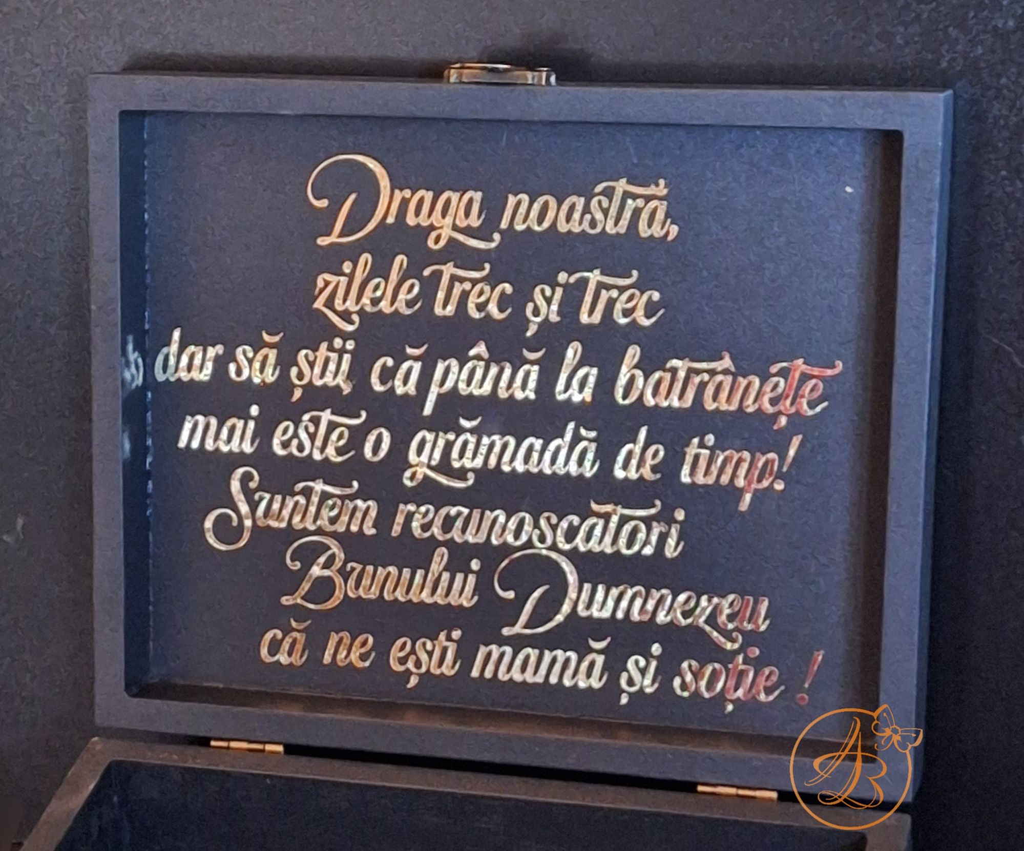 Cutie mica personalizata, cu text din oglinda si placa plexiglass - imagine 16