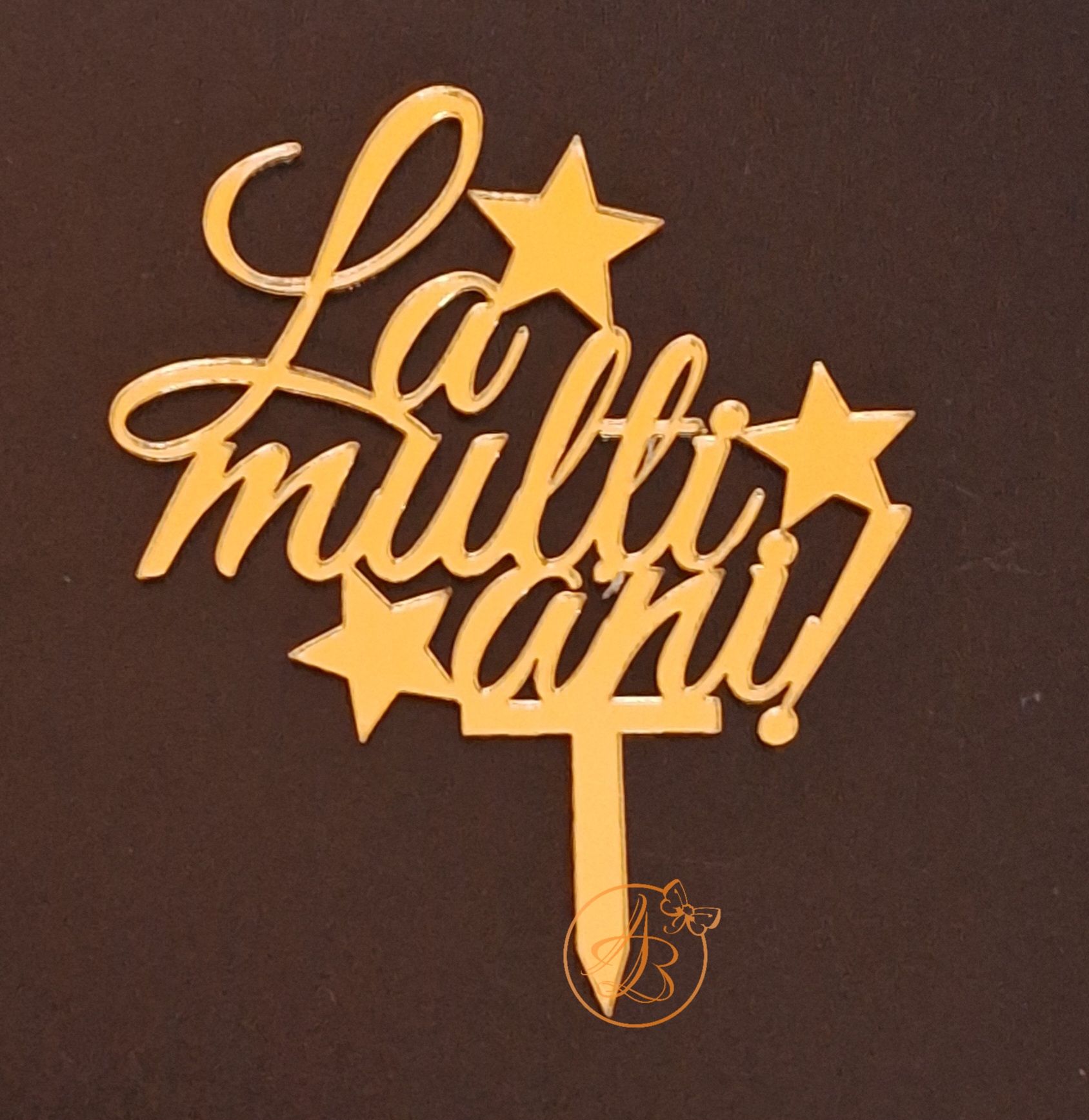 Decor topper tort oglinda La multi ani, cu stelute - imagine 3