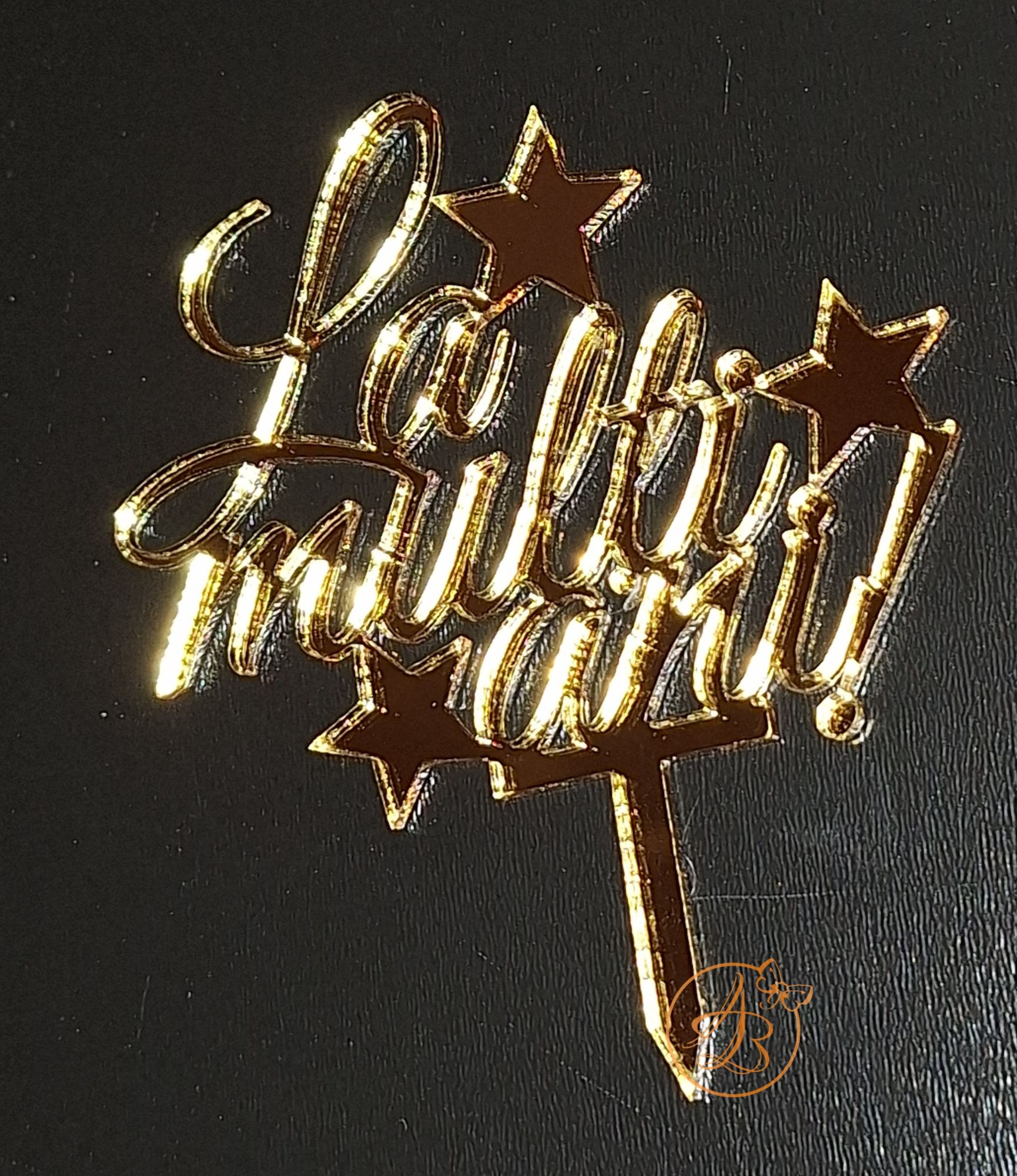 Decor topper tort oglinda La multi ani, cu stelute - imagine 2