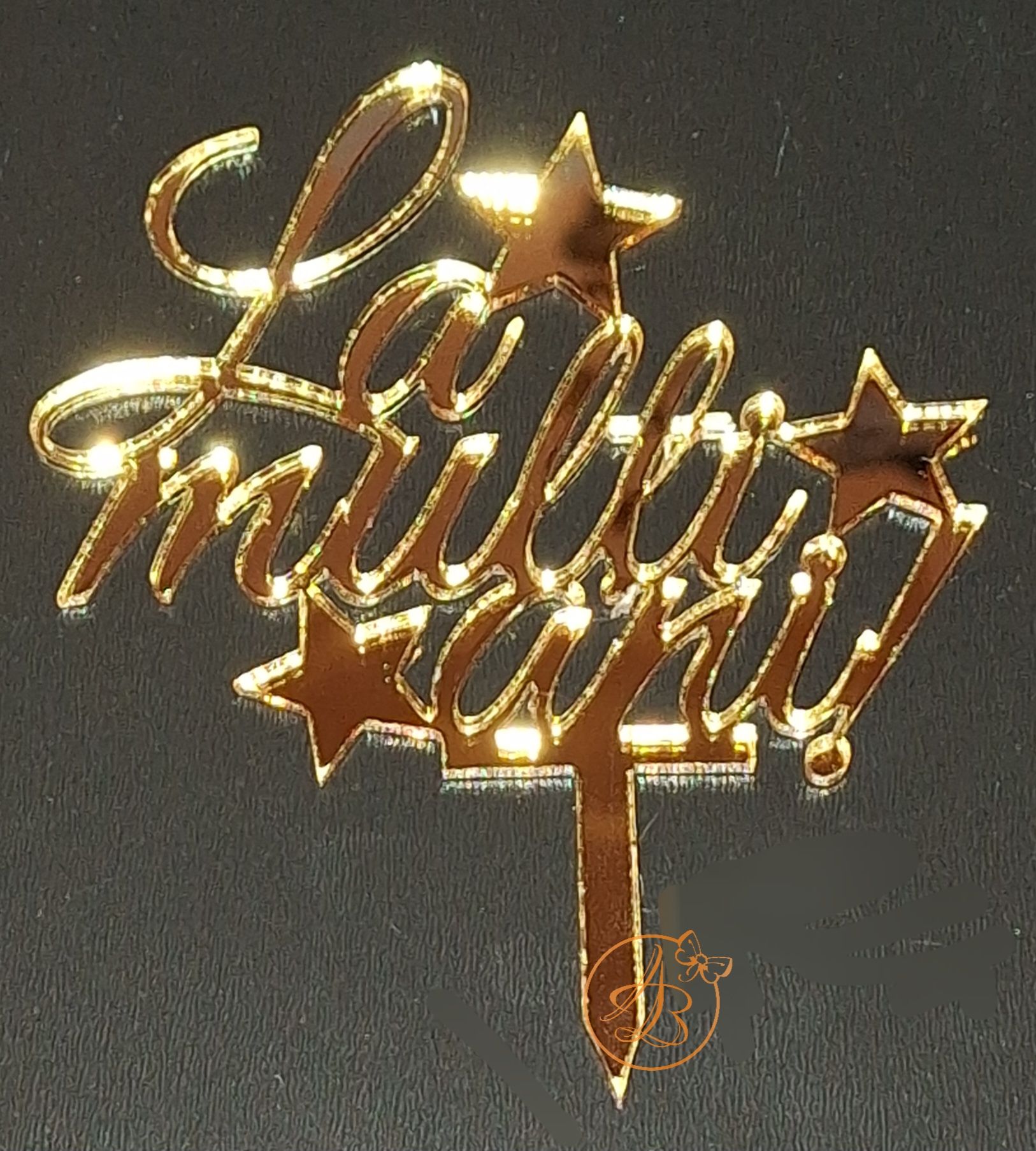 Decor topper tort oglinda La multi ani, cu stelute - imagine 4