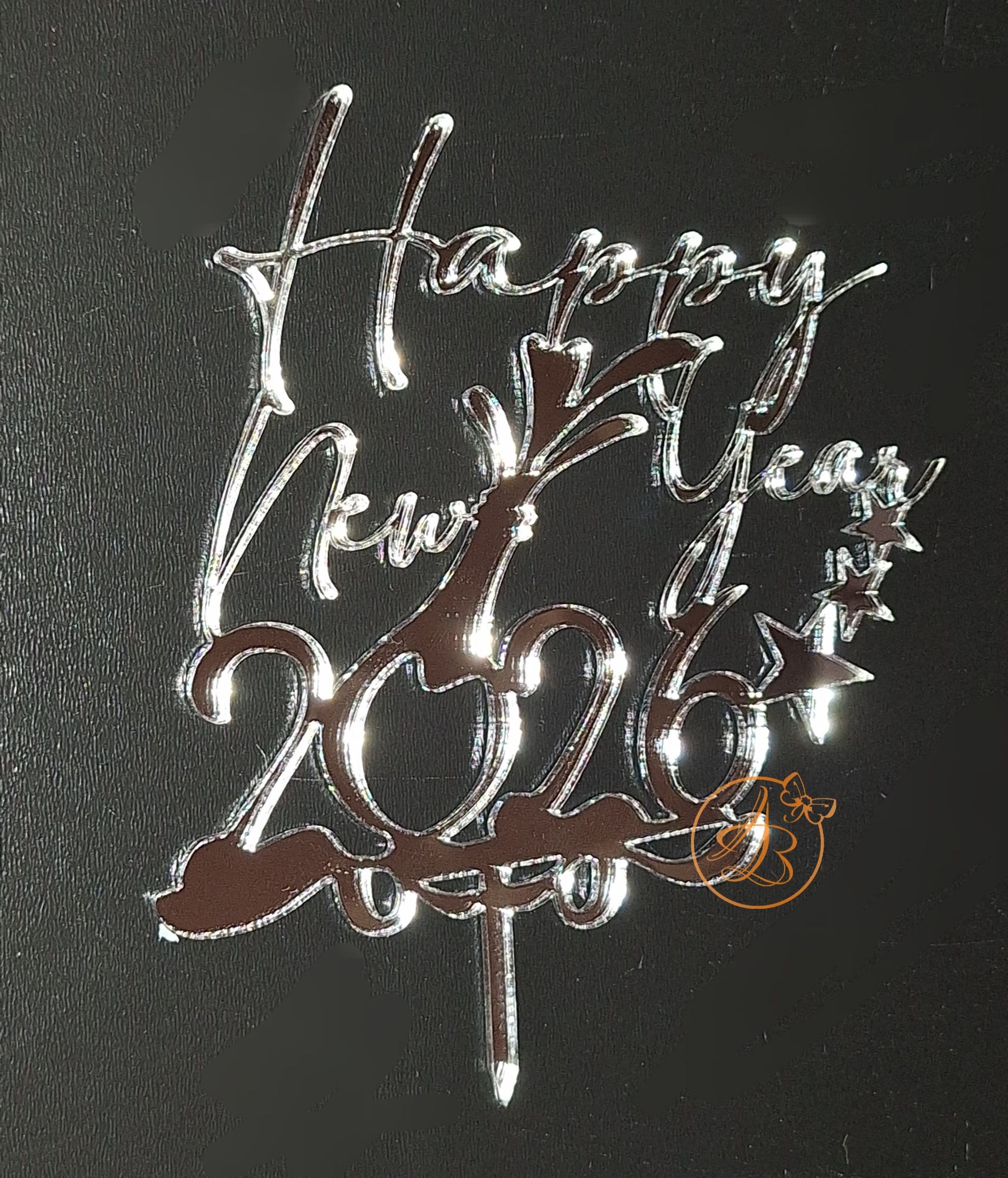 Decor topper tort oglinda Happy New Year 2026 - imagine 3