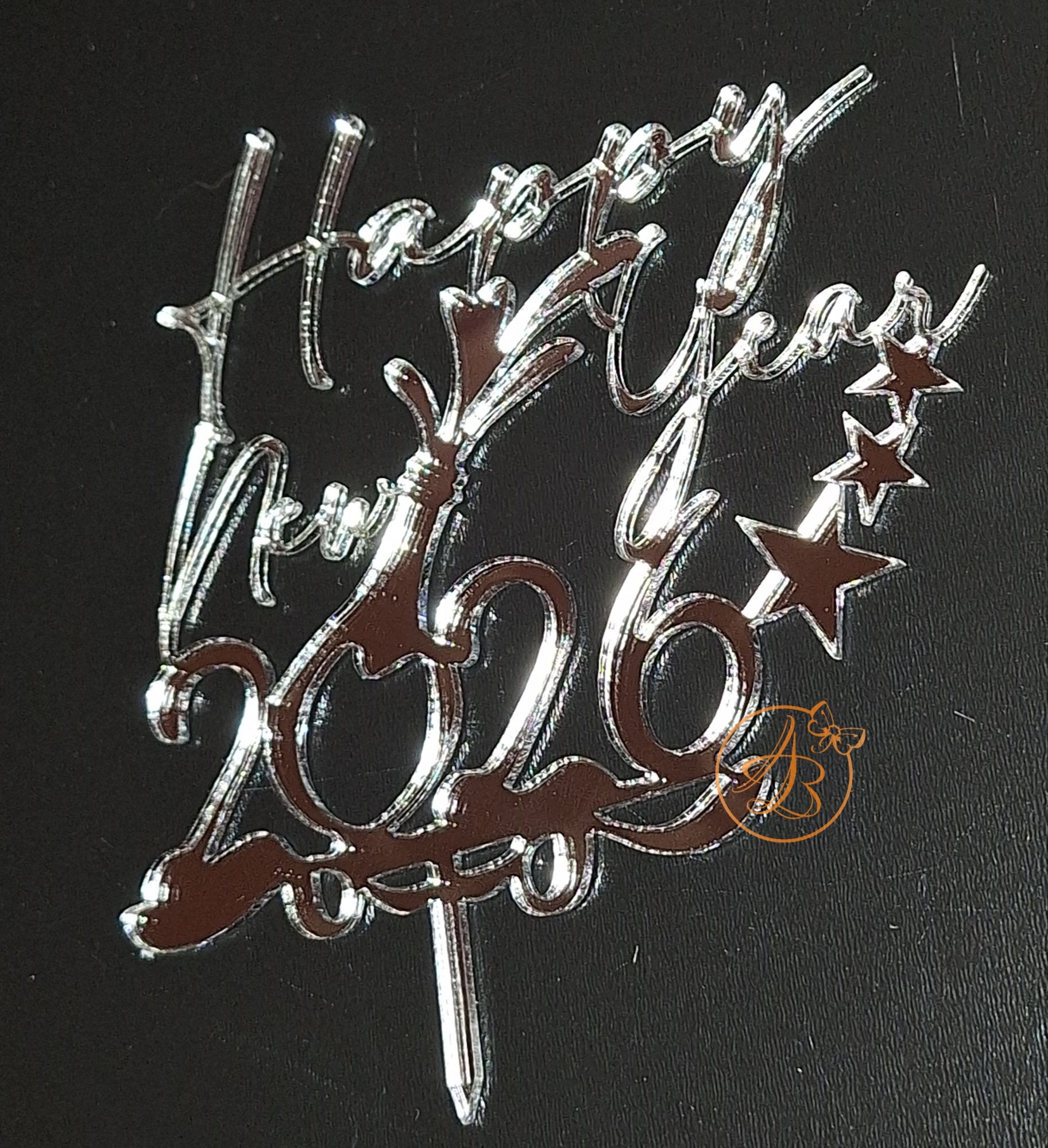 Decor topper tort oglinda Happy New Year 2026 - imagine 2