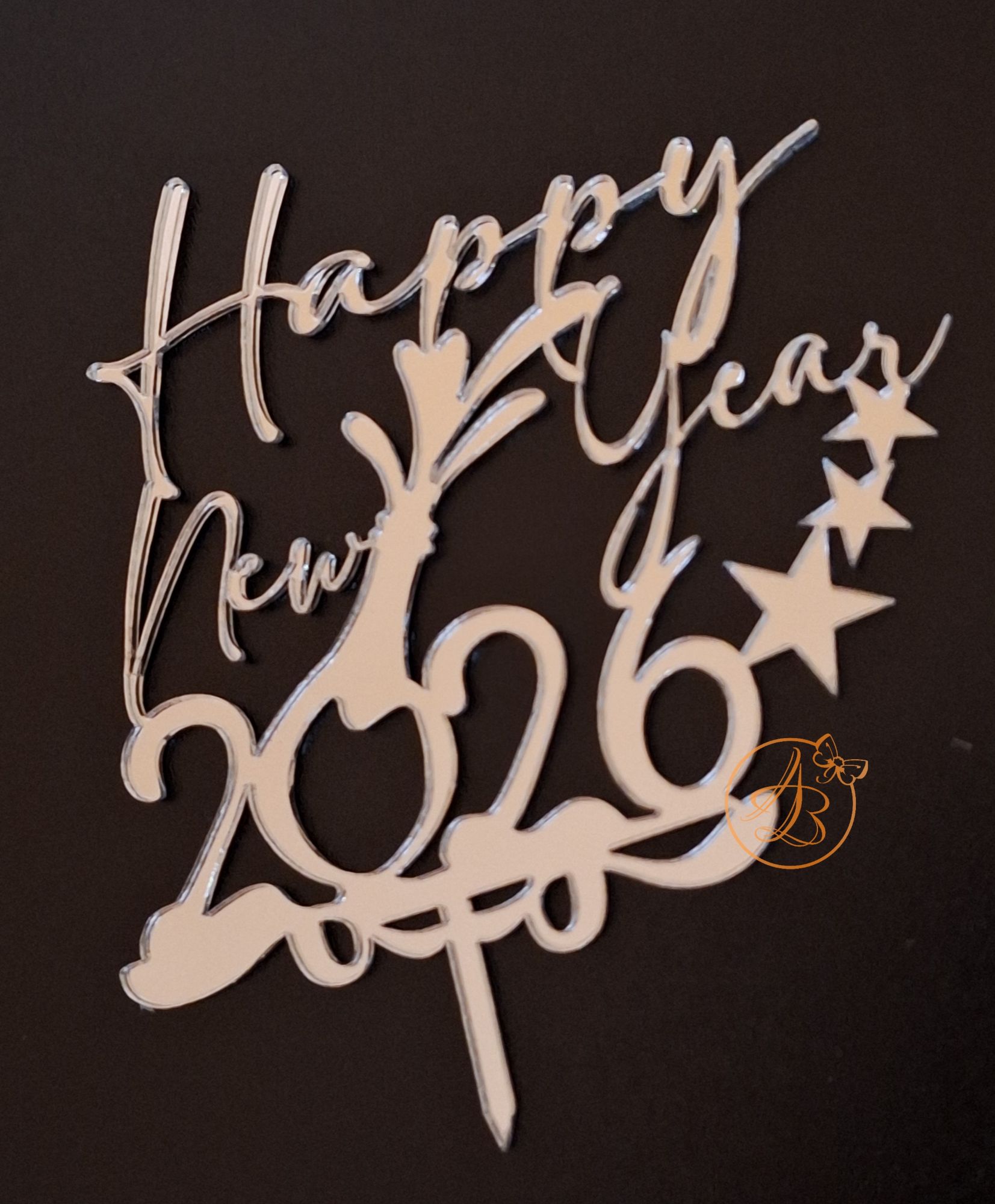 Decor topper tort oglinda Happy New Year 2026 - imagine 5