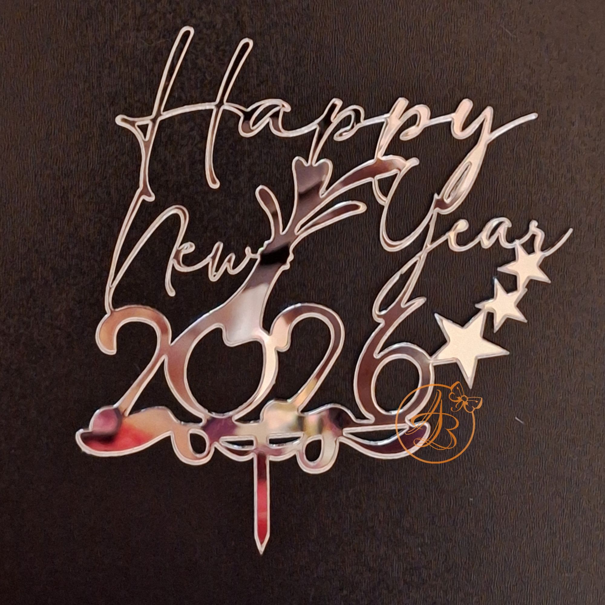 Decor topper tort oglinda Happy New Year 2026 - imagine 7