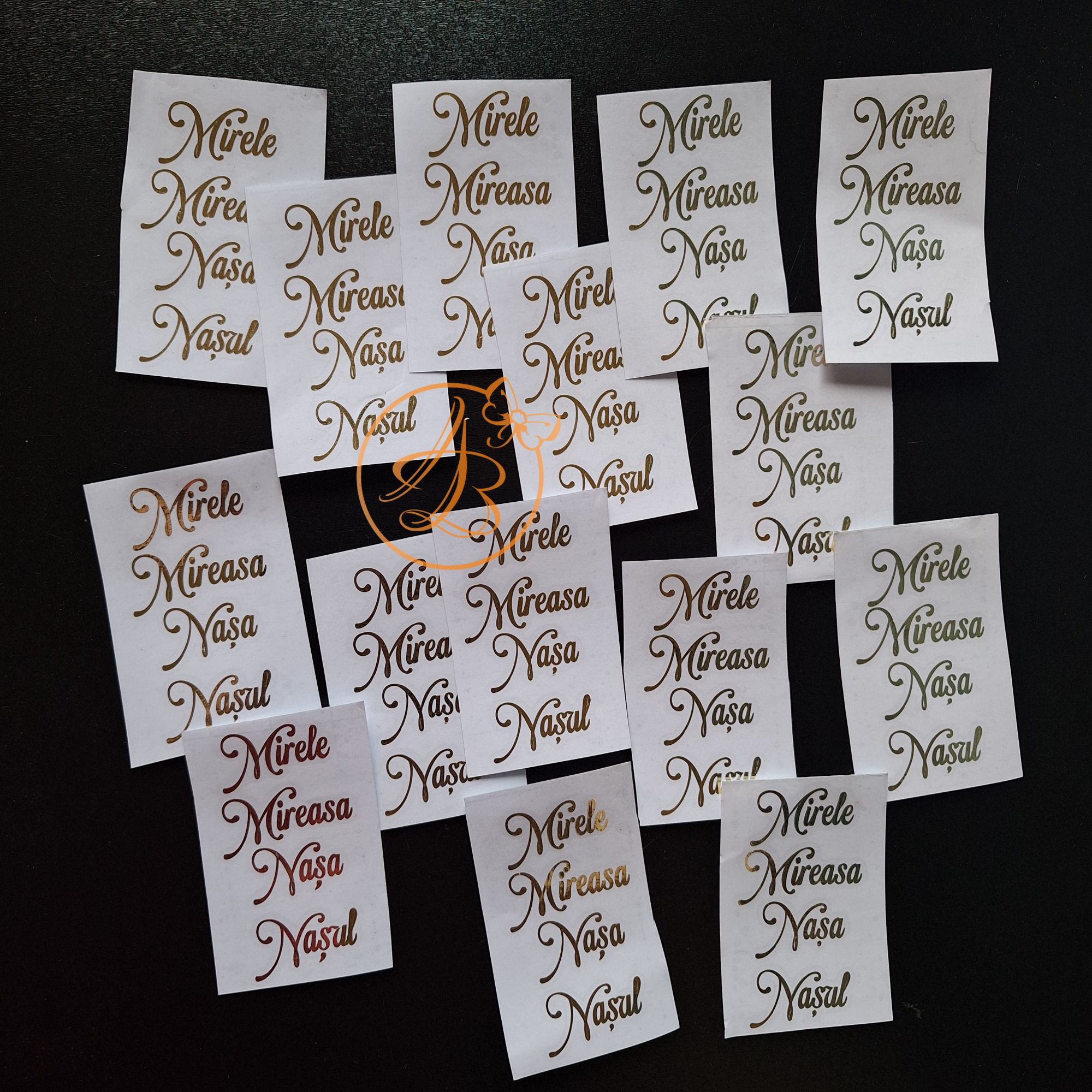 Pachet cu 8 seturi de stickere pentru pahare miri si nasi