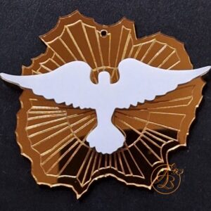 Decor cu raze aurii si porumbel din plexiglass alb