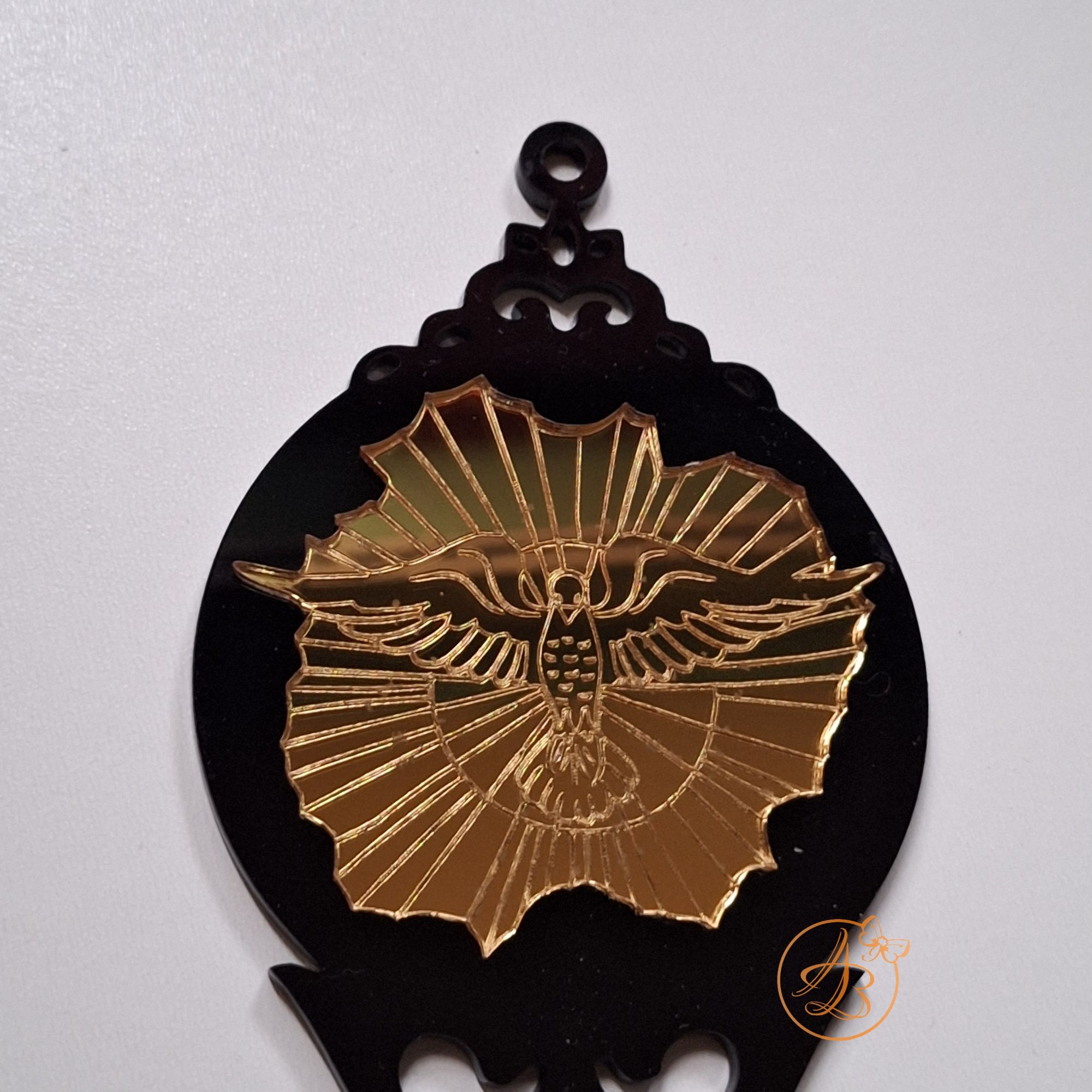 Glob plexiglass negru cu oglinda gravata cu porumbel - imagine 2