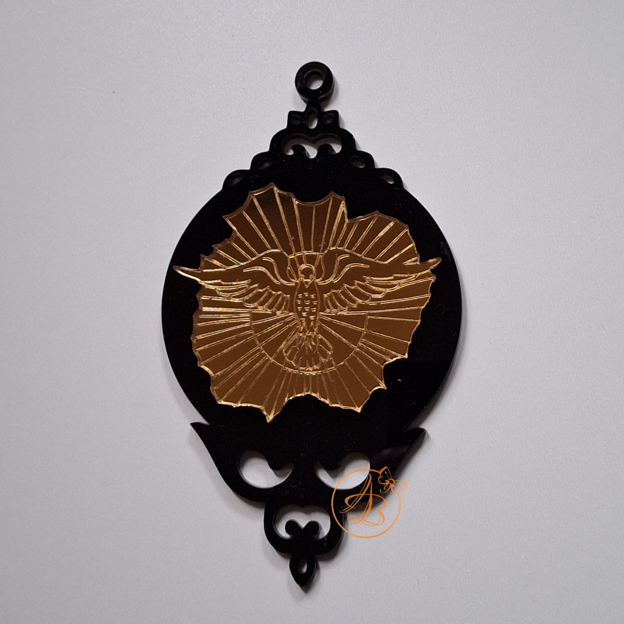 Glob plexiglass negru cu oglinda gravata cu porumbel - imagine 4