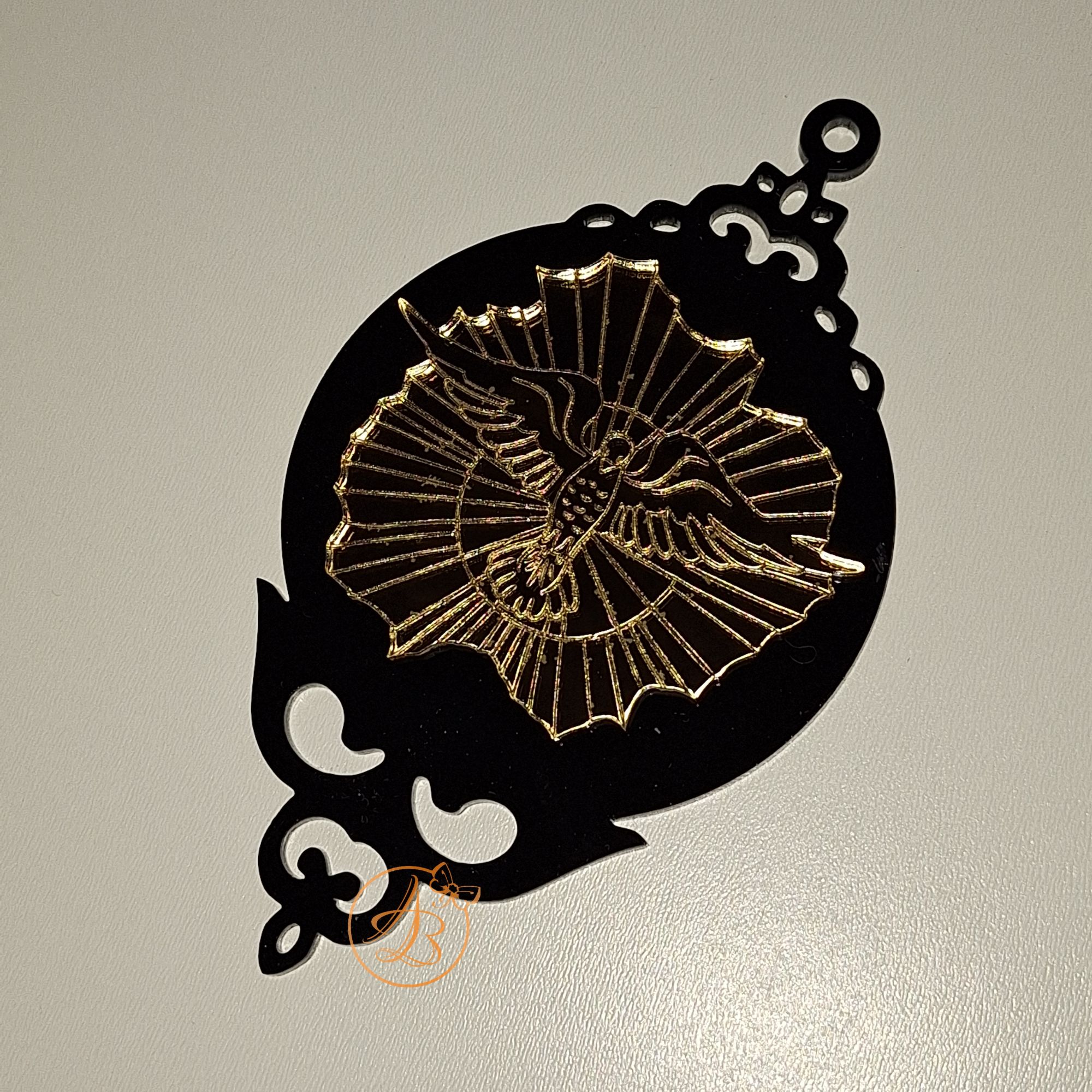 Glob plexiglass negru cu oglinda gravata cu porumbel - imagine 5