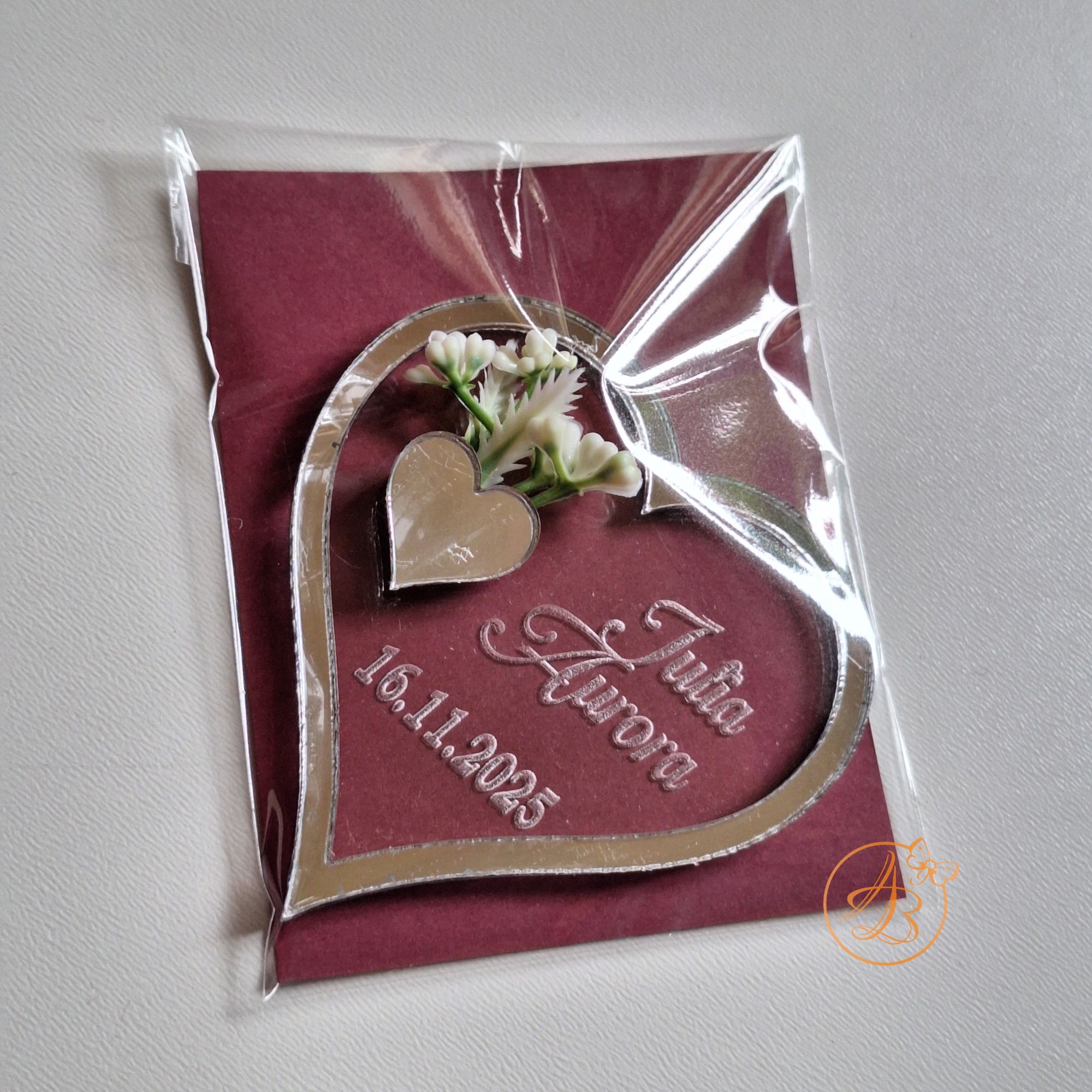 Marturie botez sau nunta inimioara gravata cu floricele - imagine 8