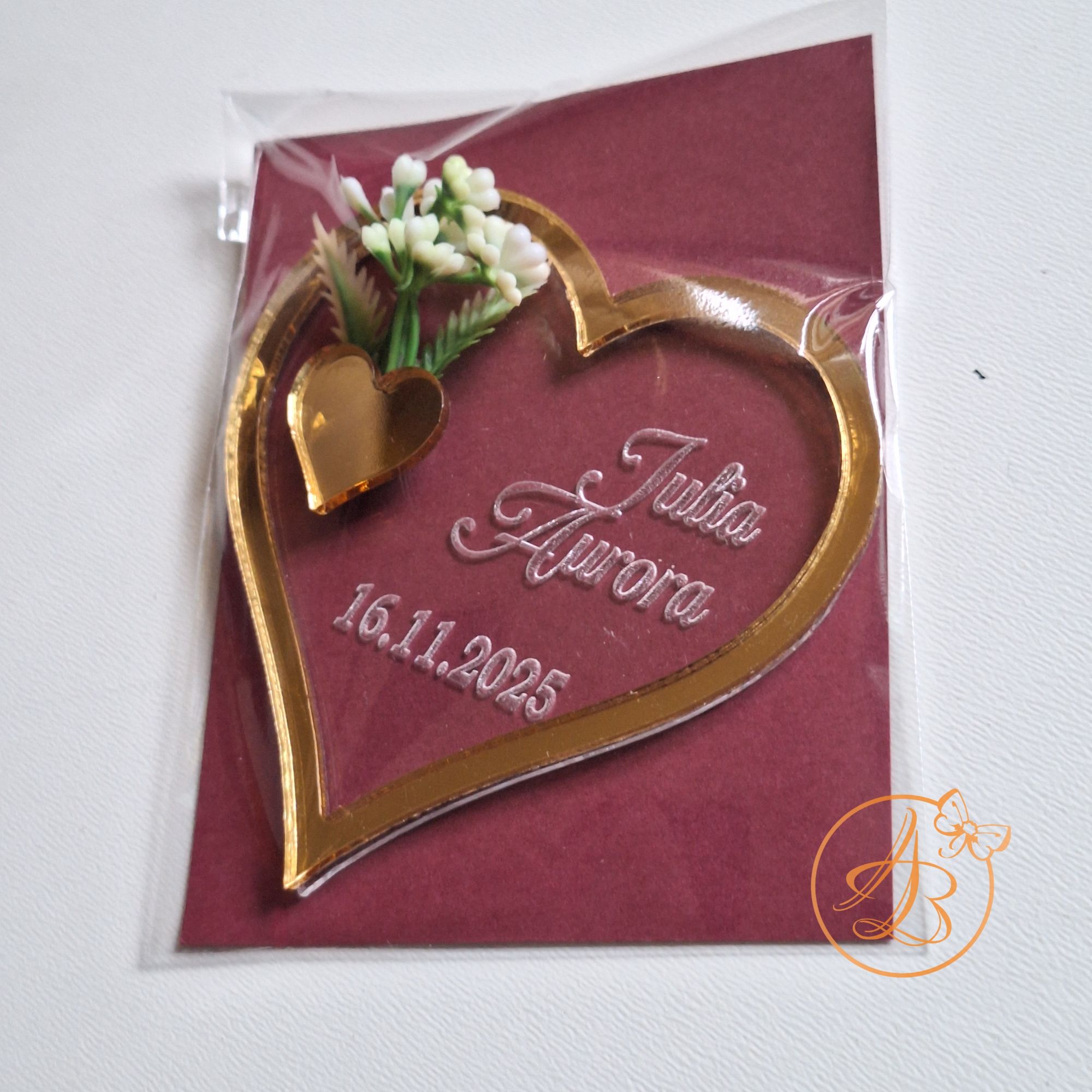 Marturie botez sau nunta inimioara gravata cu floricele - imagine 12