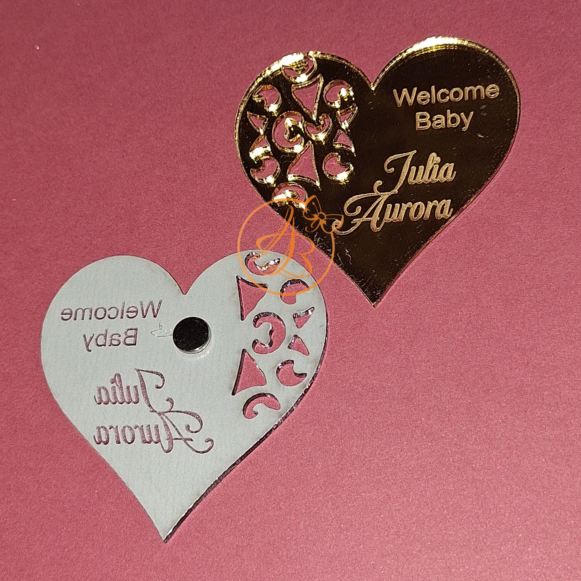 Marturie inimioara gravata, magnet pentru botez sau nunta - imagine 2